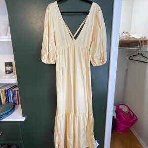ASOS Butter Yellow Puff Sleeve V Neck Backless Dress